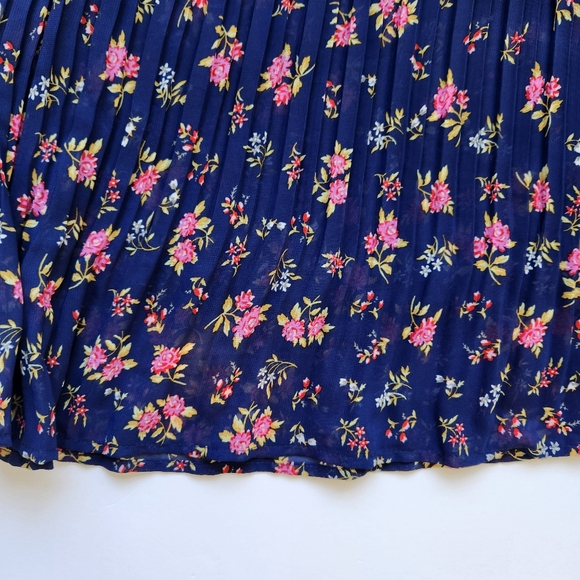 Woman Within Sheer Pleated Blouse Top Floral Print Navy Blue Pink Plus Large 18 - Picture 11 of 16